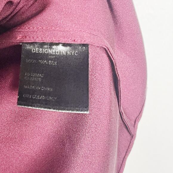 Intermix Size 2 Burgundy Red Silk Off The Shoulder Long Sleeve Blouse Mock Neck - Picture 12 of 13